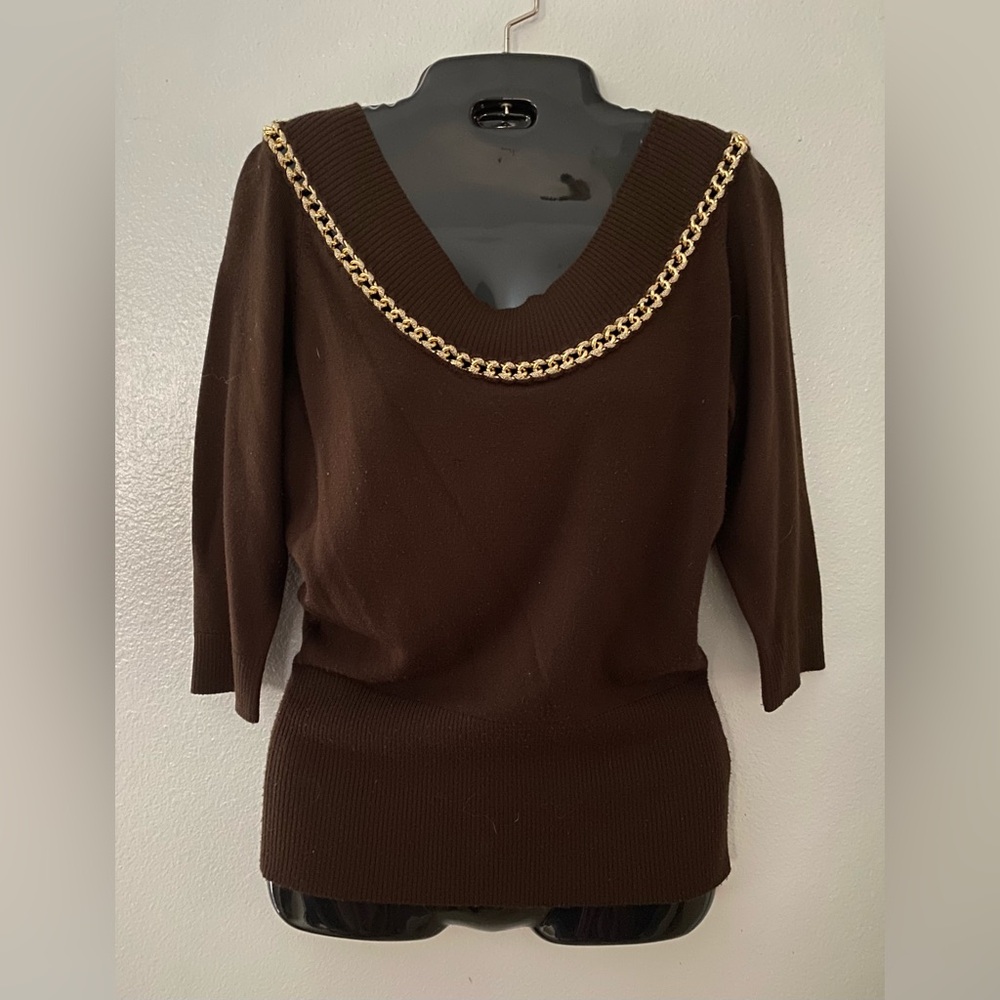 CACHE Brown Short Sleeve Sweater Top, Shirt Sz SM